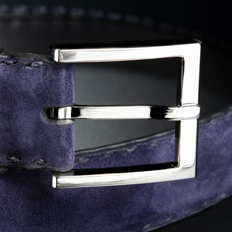 ceinture en veau velours violet, intérieur marine et boucle Square 4
