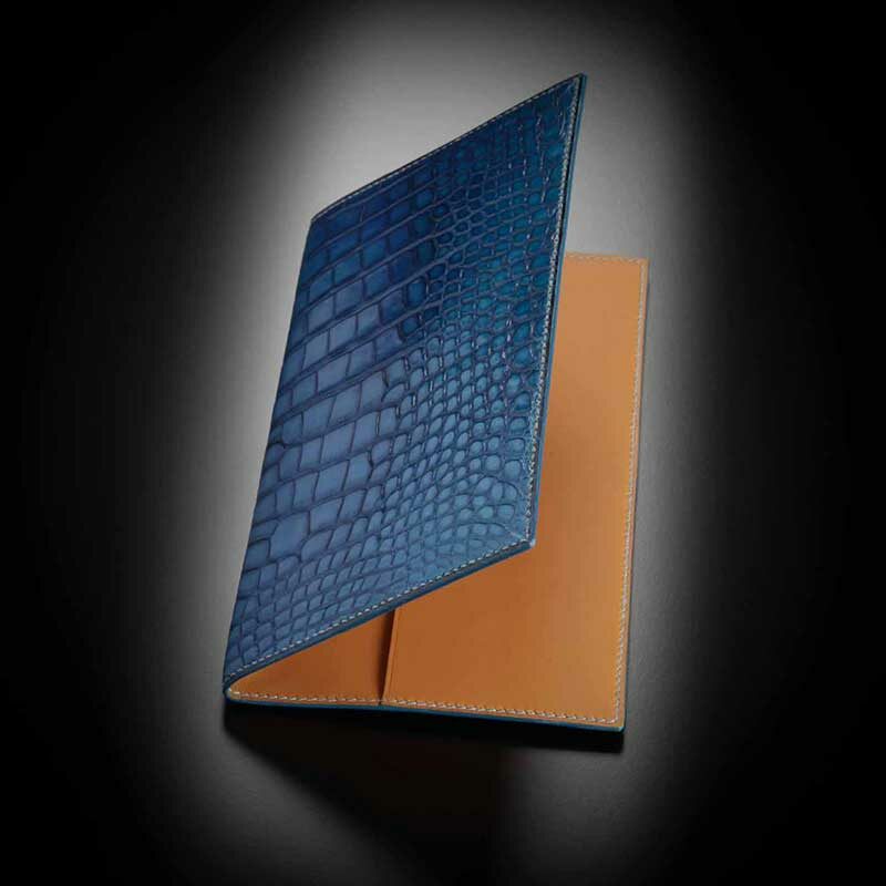 couverture d'agenda en crocodile bleu patiné 2