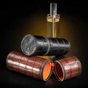 étui à parfum en crocodile noir ou noisette 4