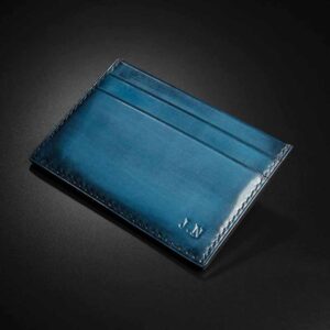 porte-cartes en veau bleu patiné 1