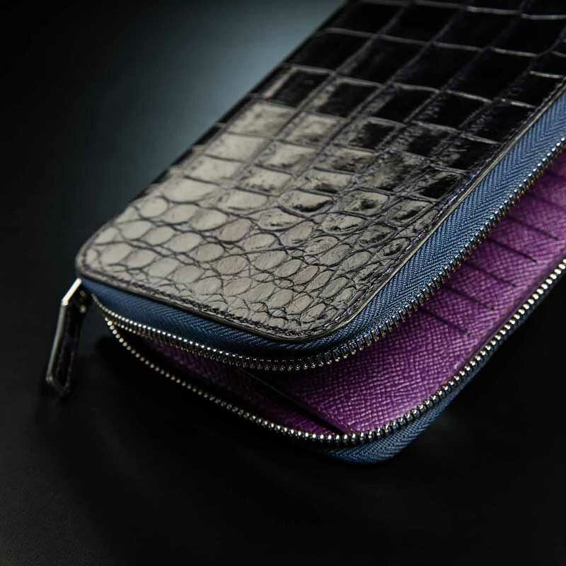 portefeuille à fermeture en crocodile bleu 3
