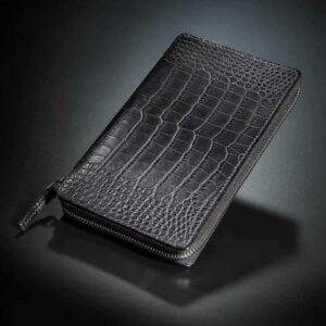 portefeuille à fermeture en crocodile noir 1