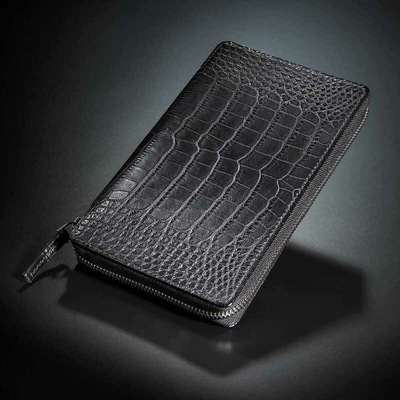 portefeuille à fermeture en crocodile noir 1