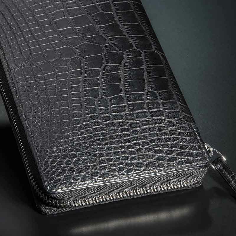 portefeuille à fermeture en crocodile noir 3