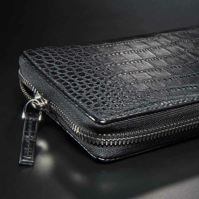 portefeuille à fermeture en crocodile noir 4