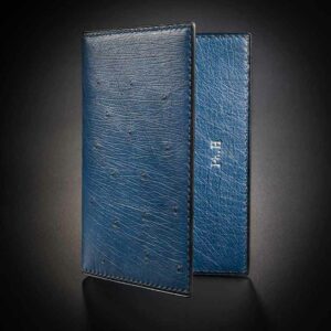 portefeuille Iota en autruche bleu canard 1