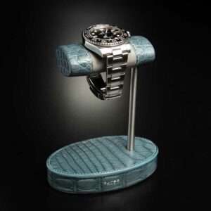 support de montre en crocodile bleu gris