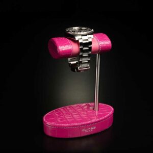 support de montre en crocodile rose fuchsia